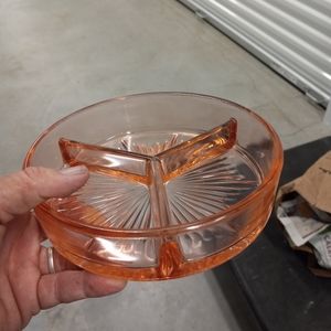 Antique Pink Depression Glass Divided Dish